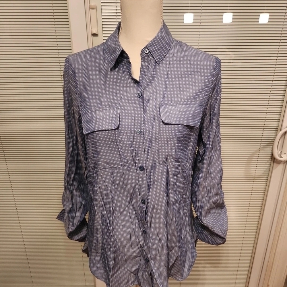 Express Blue Checkered Casual Button Down Shirt